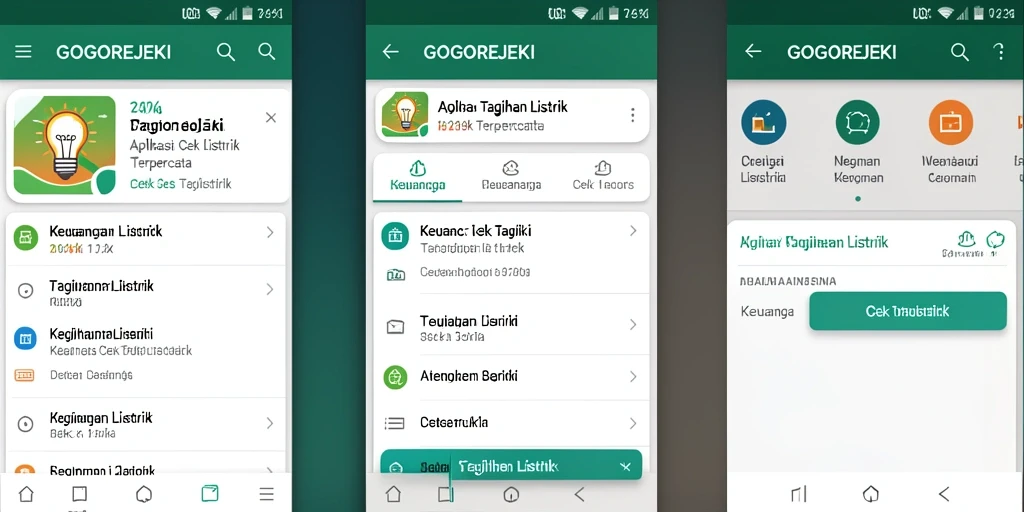 Tampilan antarmuka GOGOREJEKI yang sederhana dan mudah digunakan untuk cek tagihan listrik.
