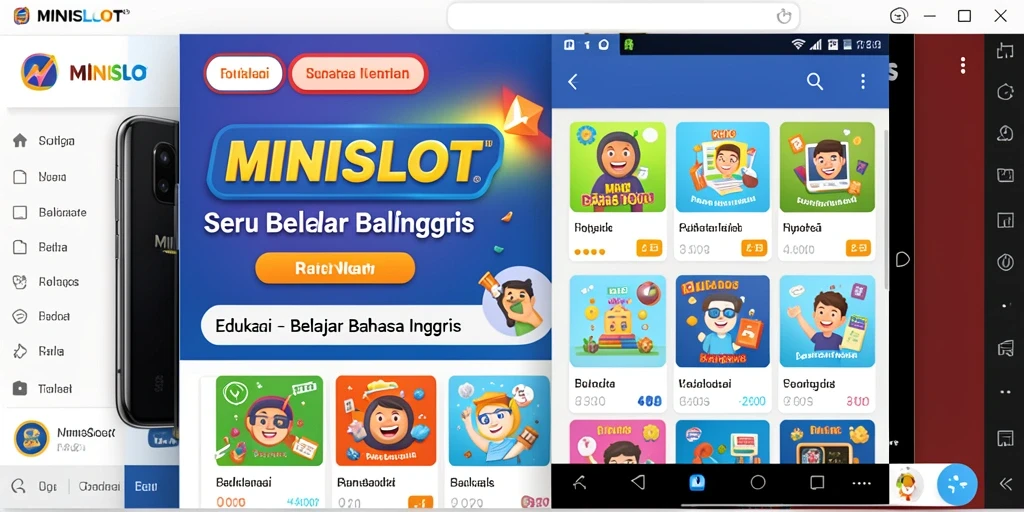 Antarmuka pengguna <strong>MINISLOT</strong> yang menarik dan interaktif untuk belajar bahasa Inggris.