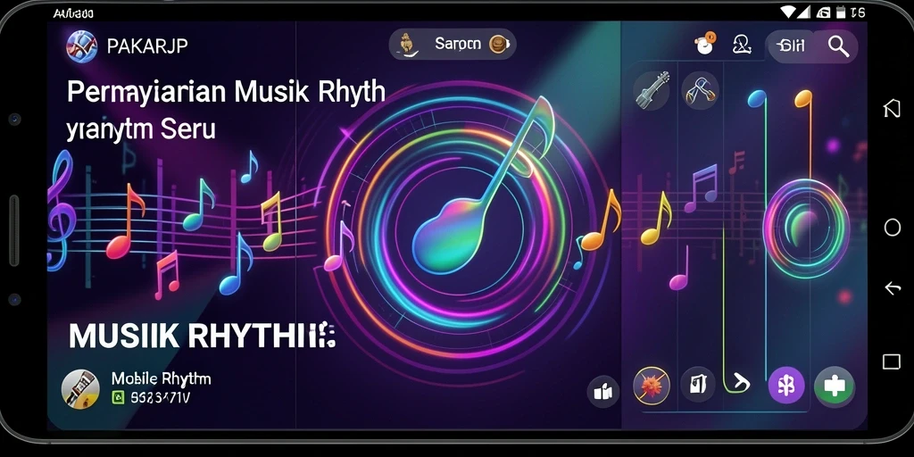 Screenshot PAKARJP menampilkan antarmuka permainan Musik Rhythm yang dinamis.