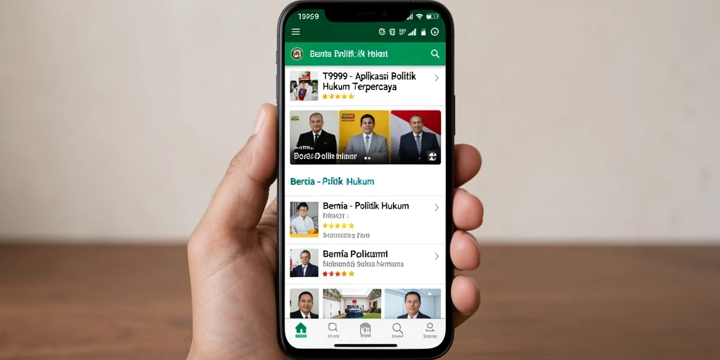 Antarmuka aplikasi T9999 yang menampilkan berita dan analisis hukum.